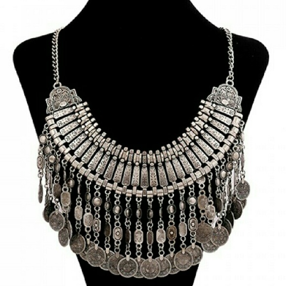 🆕Beyoncé Style Antique Silver Boho Chic Layered Coin Necklace - Picture 3 of 4