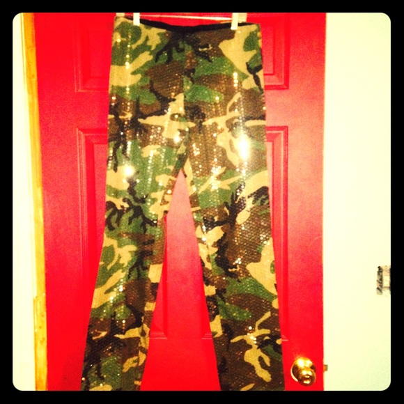 Anna Sui sequin/camouflage, collective pant.
