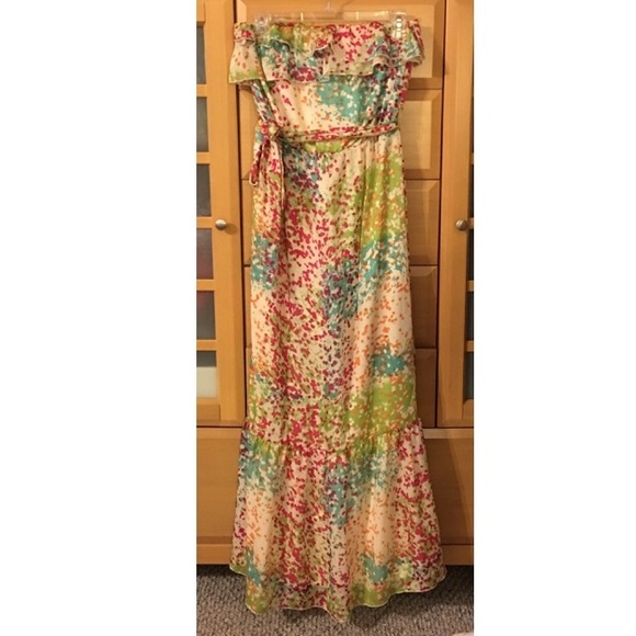 The limited strapless colorful sheer dress