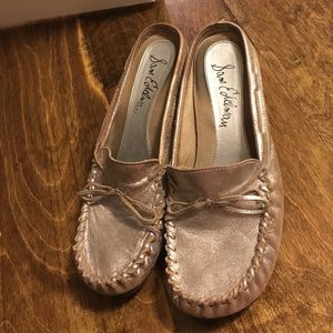 Silver and brown sandal wedges