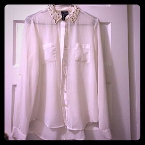 White Sheer Blouse w/embellished collar.