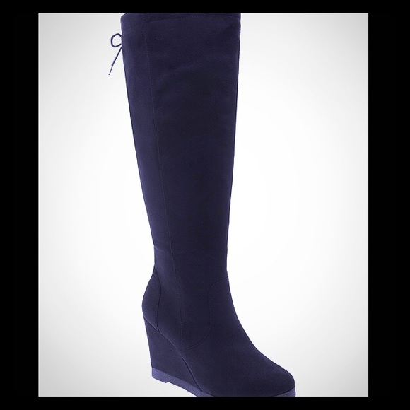 Knee high lace up wedge boot (wide calf)
