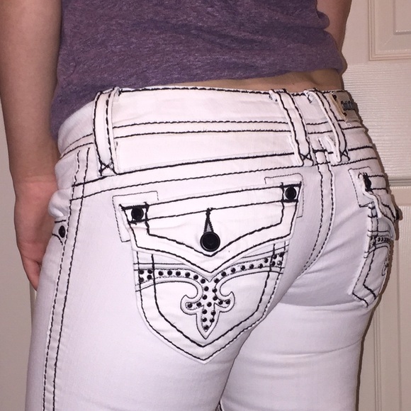 Rock Revival Jeans, White w/ Black Stitching