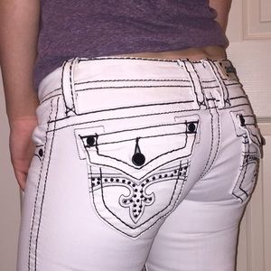 Rock Revival Jeans, White w/ Black Stitching