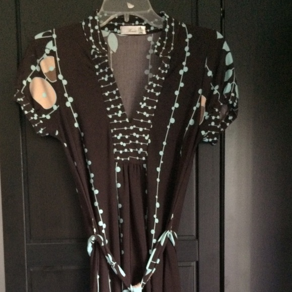 Mid length brown dress small w/flower print design