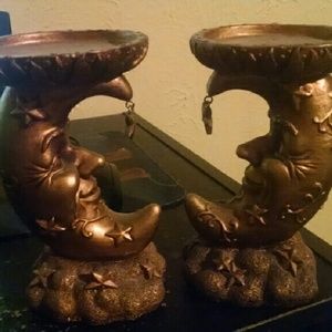 Vintage matching moon & stars candle holders
