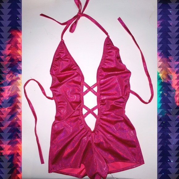 Little Black Diamond pink hologram bodysuit