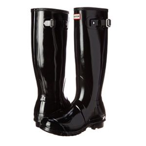 Glossy black hunter boots and vs bikini