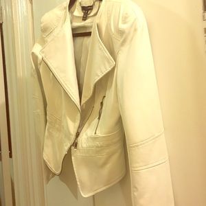 AQUA white faux leather moto jacket