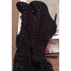 Zigi Thigh High Lace Up Peep Toe Boots