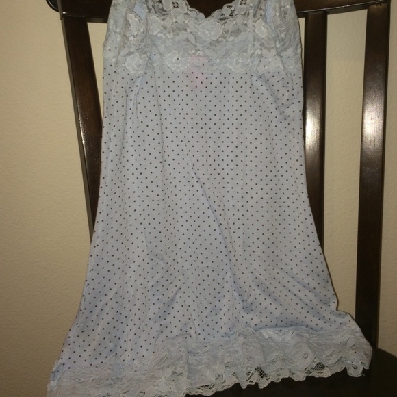 Baby blue,polka dots, and lace trim tank - Picture 2 of 2