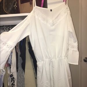 White cold-shoulder flowy romper