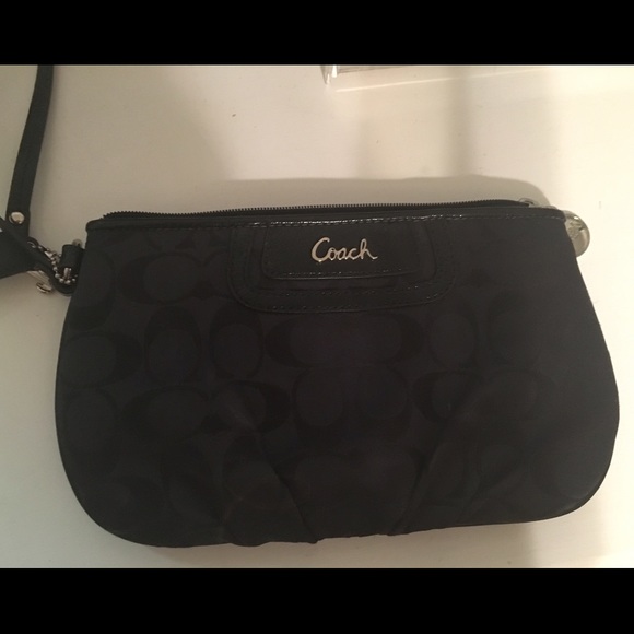 Black logo coach wristlet