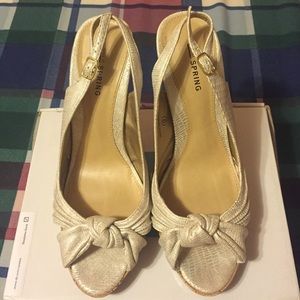 CALLITSPRING PeepToe Slingback Heels: Cream/Silver
