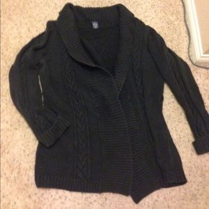 Faded black open front cable knit cardigan