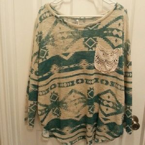 Beinspiredboutique teal Aztec print top