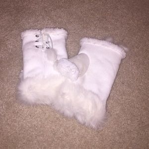 White fur gloves