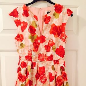Red and pink floral print dress.