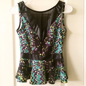 bebe print peplum sleeveless top