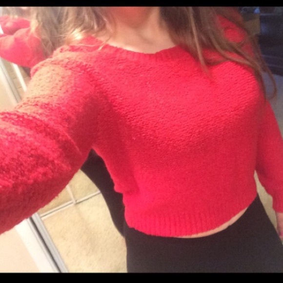 Bright Red Cropped Sweater