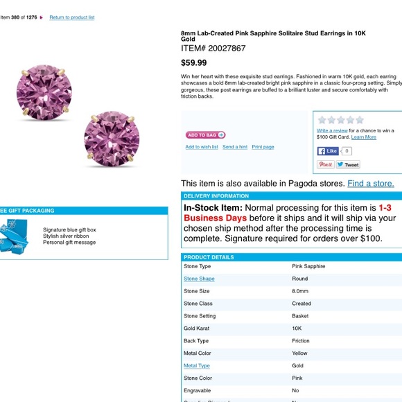 Pink sapphire solitaire stud earrings