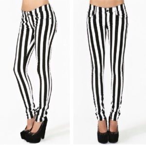Black and white striped jeans