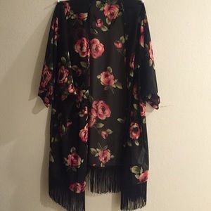 Floral drawstring chiffon kimono