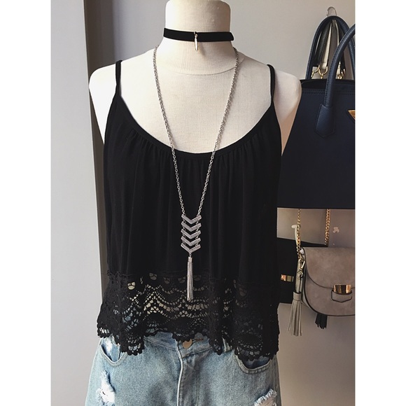 Open Back Black Crochet Crop Tank