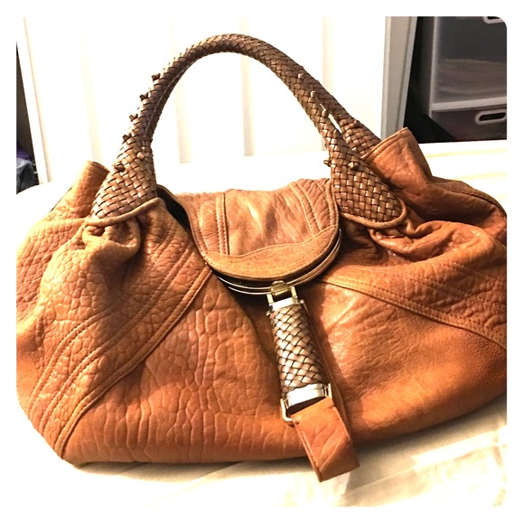 Camel distressed Fendi Spy handle bag