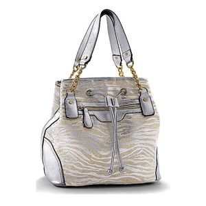 Zebra detail silver handbag