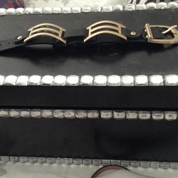 Black leather Hayden harnett cuff bracelet