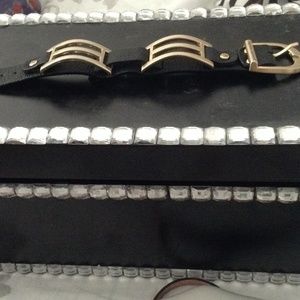 Black leather Hayden harnett cuff bracelet