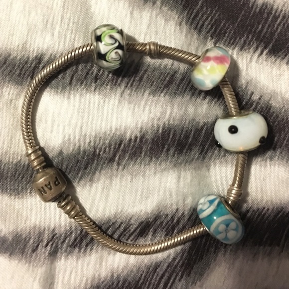 Silver Pandora bracelet with beads
