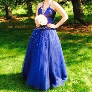 Blue Open Back Prom Dress