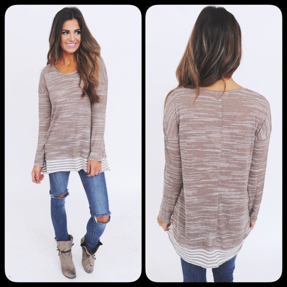 ❗️L/XL❗️ Mocha Blend Loose Striped Oversized Top - Picture 2 of 3