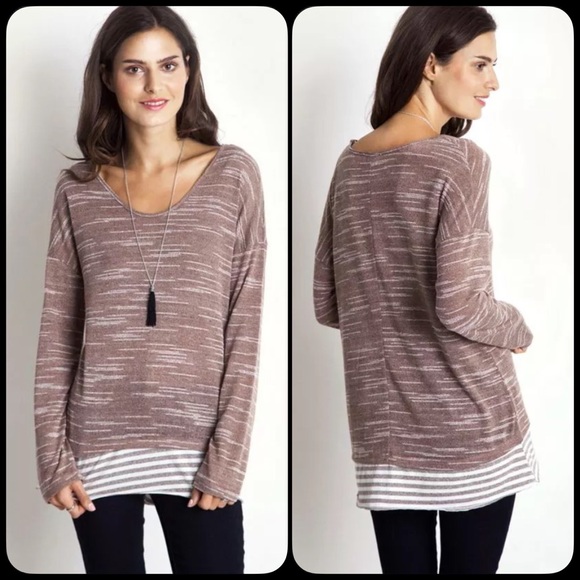 ❗️L/XL❗️ Mocha Blend Loose Striped Oversized Top - Picture 3 of 3