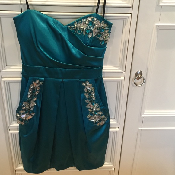 Teal strapless cocktail dress