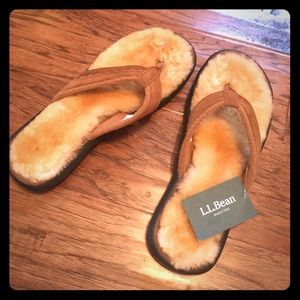 L.L. Bean real fur from lamb flip flops.