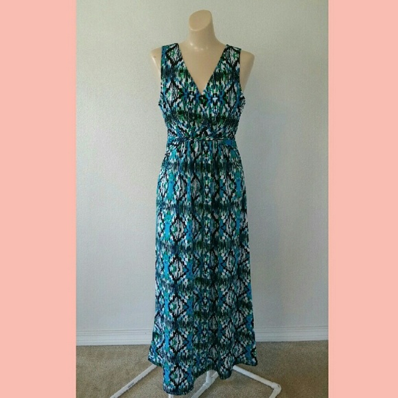 Blue, Green, Black Sundress Maxi Dress Petite Sm