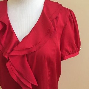 Alex Marie Short Sleeve Button Down Top Red Medium