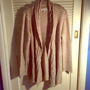 Tan long sleeve knit maxi cardigan
