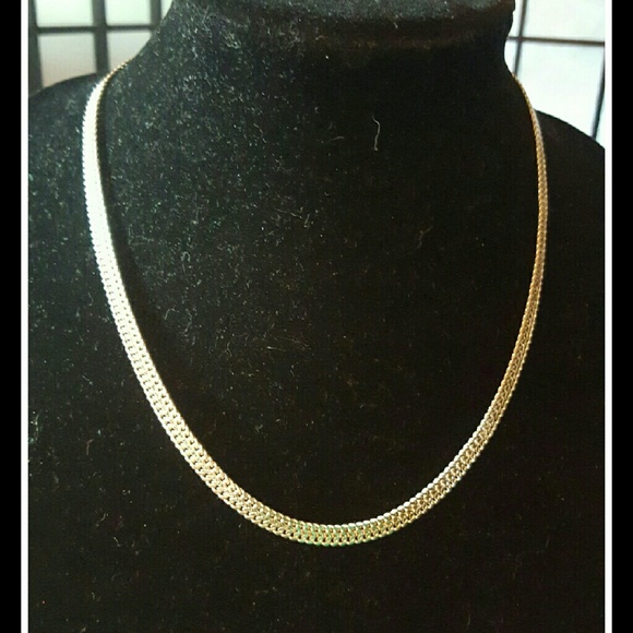 STERLING SILVER BASKET WEAVE CHAIN NECKLACE ITALY