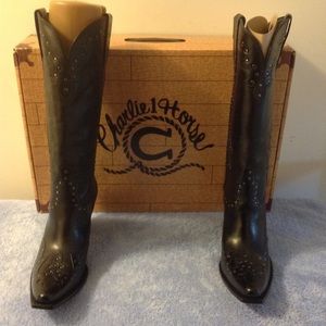 New Black Leather Lucchese Western Boots