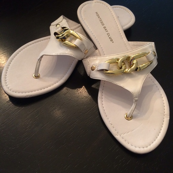 Montego Bay Club White Slip On Sandals with Chain