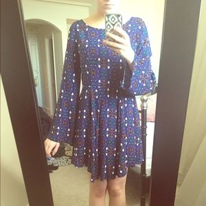 Francesca's Blue Patterned Dress Sz S