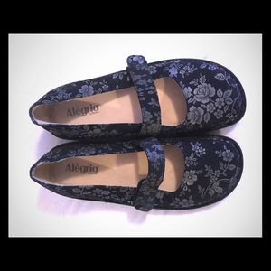 Alegria Leather Mary Janes - Black Floral