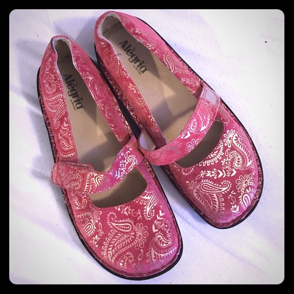 Alegria Leather Mary Janes - Red with Gold Paisley