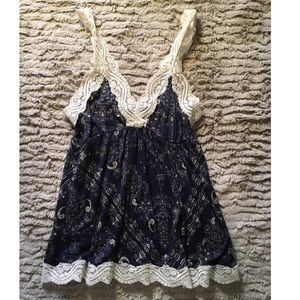 Ralph Lauren Navy and cream lace tank top Small