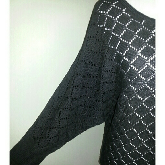 Black Open Knit Sweater | Pullover Sweater - Picture 3 of 4