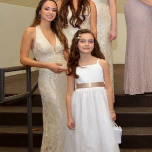 Long champagne prom/ bridesmaid dress